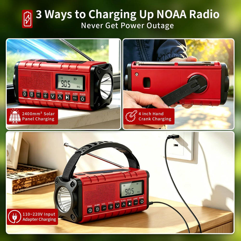 10000mAh/37000mWh Emergency Radio-Weather Radio Portable AM FM Auto Scan