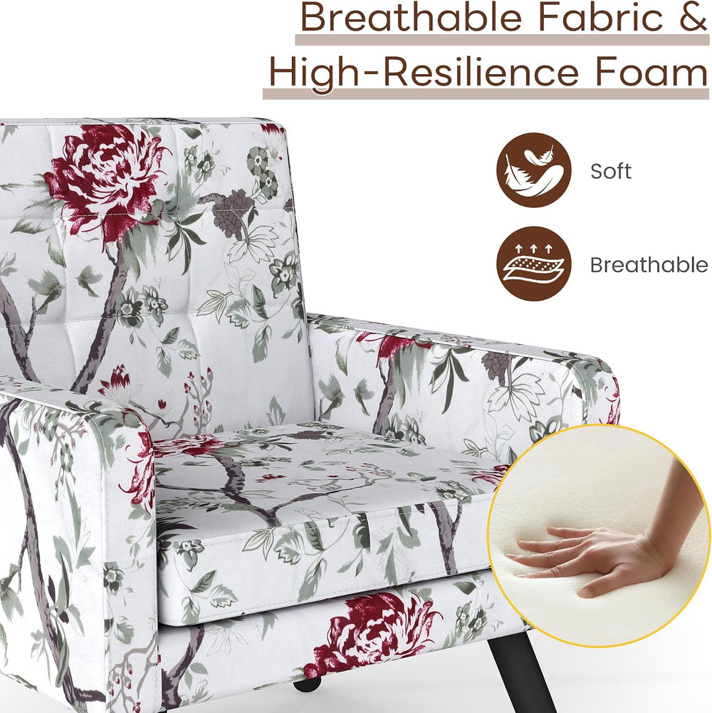 Accent Chair for Living Room Set of 2, Cozy Armchair, Red Floral