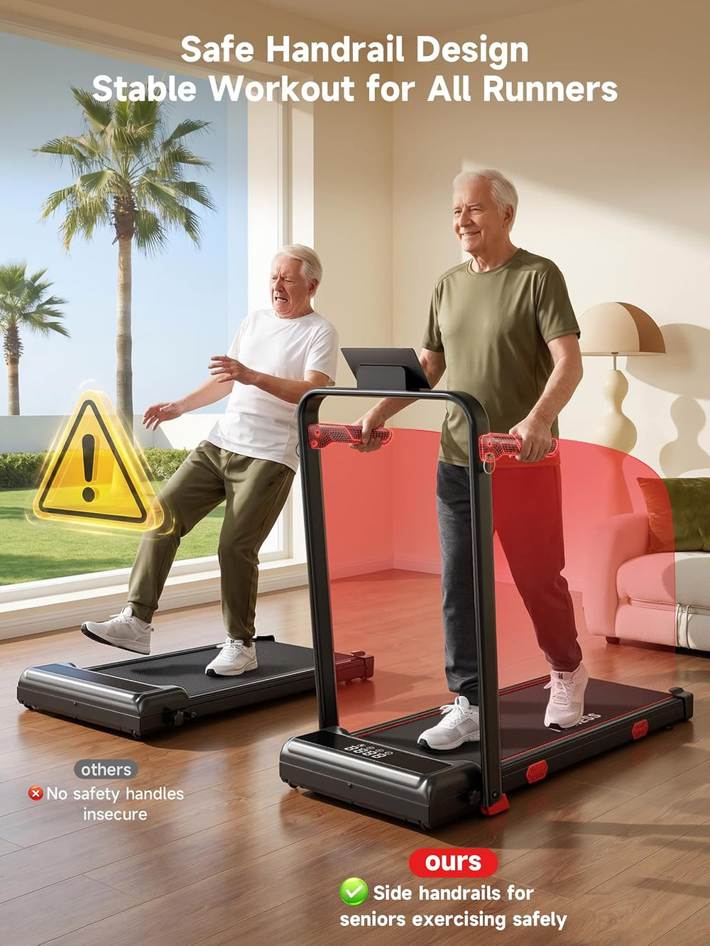RHYTHM FUN 16% Incline Walking Pad Treadmill with Handles, 6.2MPH, Foldable