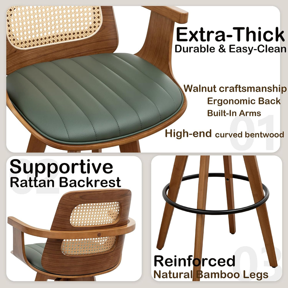 WUPOTO Mid Century Modern Bar Stools with Rattan Back