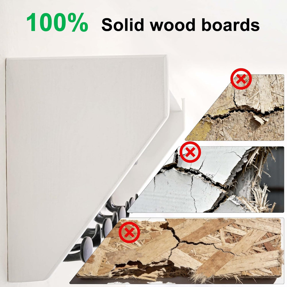 SKOLOO Wall Shelf with Hooks, 24-Inch White Coat Rack Wall Mount with Shelf O...