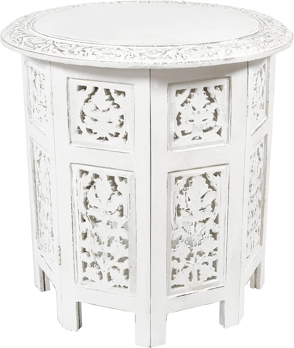 COTTON CRAFT Solid Wood End Table - Hand Carved Folding Accent Side Table