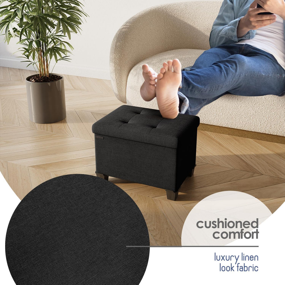 Storage Ottoman Cube with Small Bin, 16-in Square Ottoman with Storage for Li...