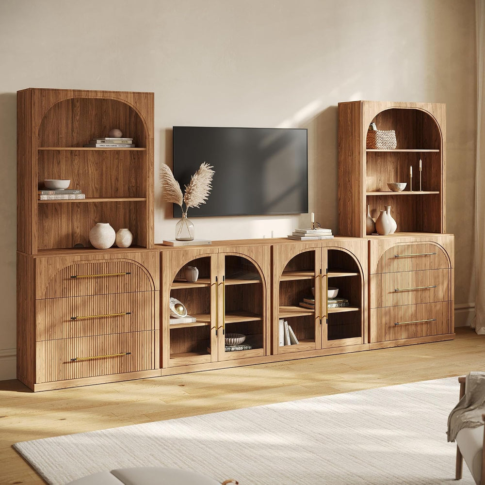 BELLEZE Jagger 130" Wall Unit 6-Piece Modular TV Stand - Camel