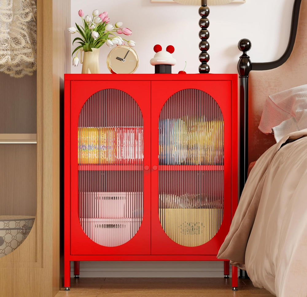 Small 2 Transpanrent Door Metal Storage Side Buffet Cabinet for Room,Entryway...