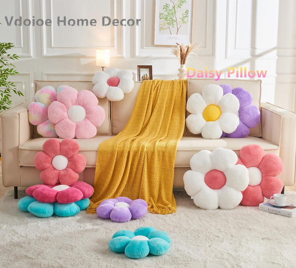 3PCS Flower Pillow Set,15.7In Daisy Pillow White Pink Blue
