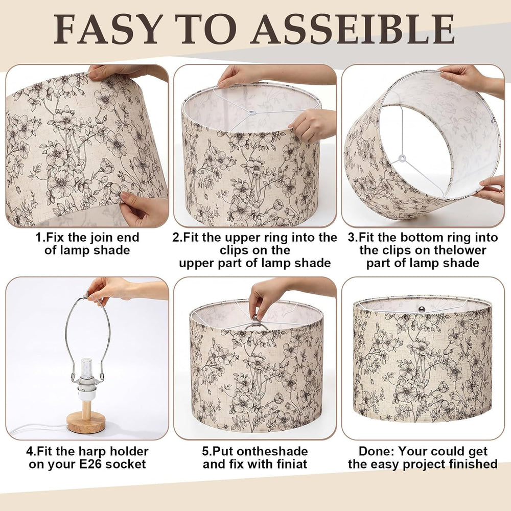 Hortsun 2 Pcs Drum Lamp Shades French Retro Floral Table Lamps Spider