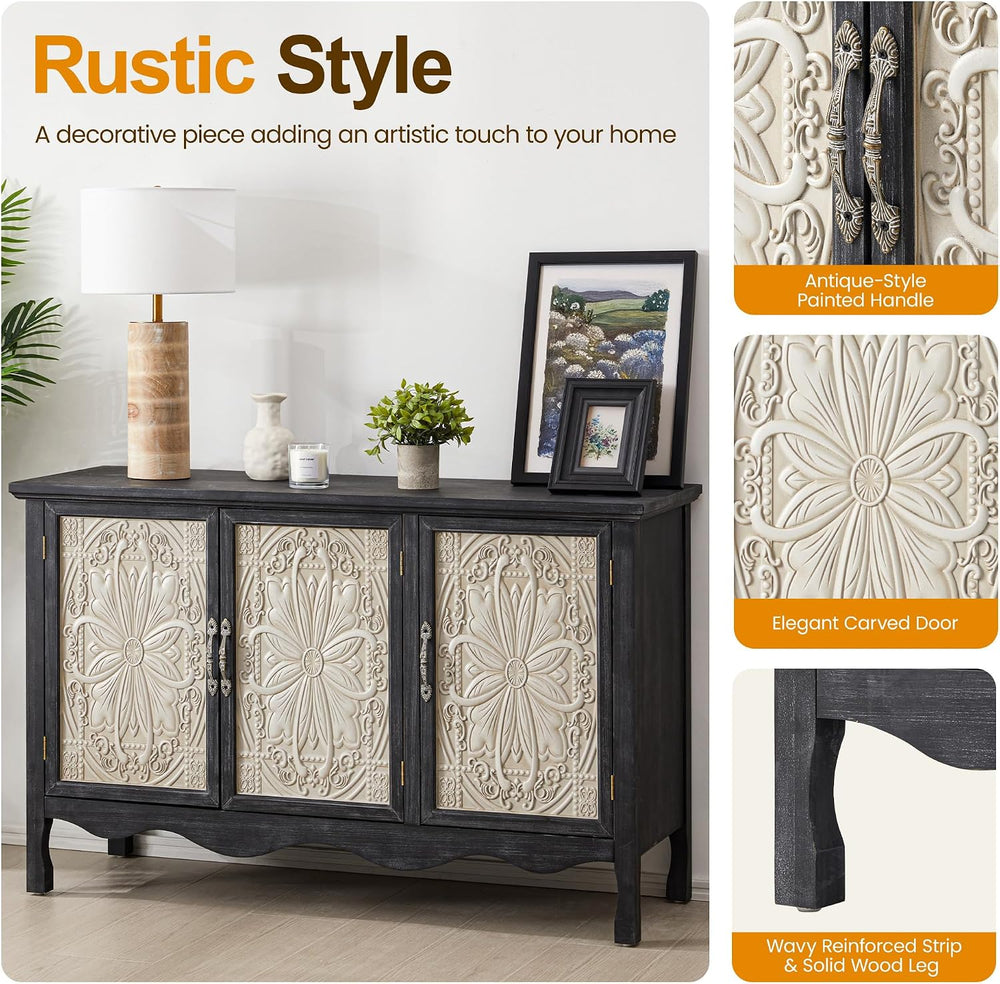 RoyalCraft Sideboard Buffet Cabinet with Storage, Black Solid Wood