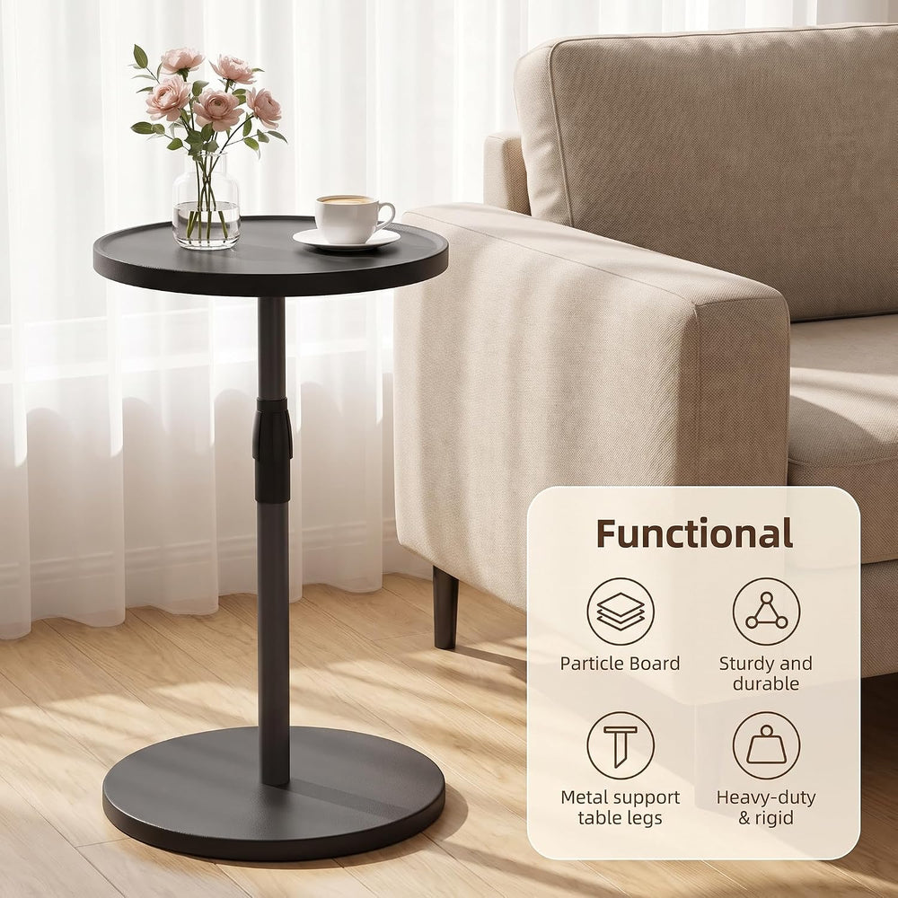 Adjustable Round Side Table, Pedestal Drink Table for Small Spaces