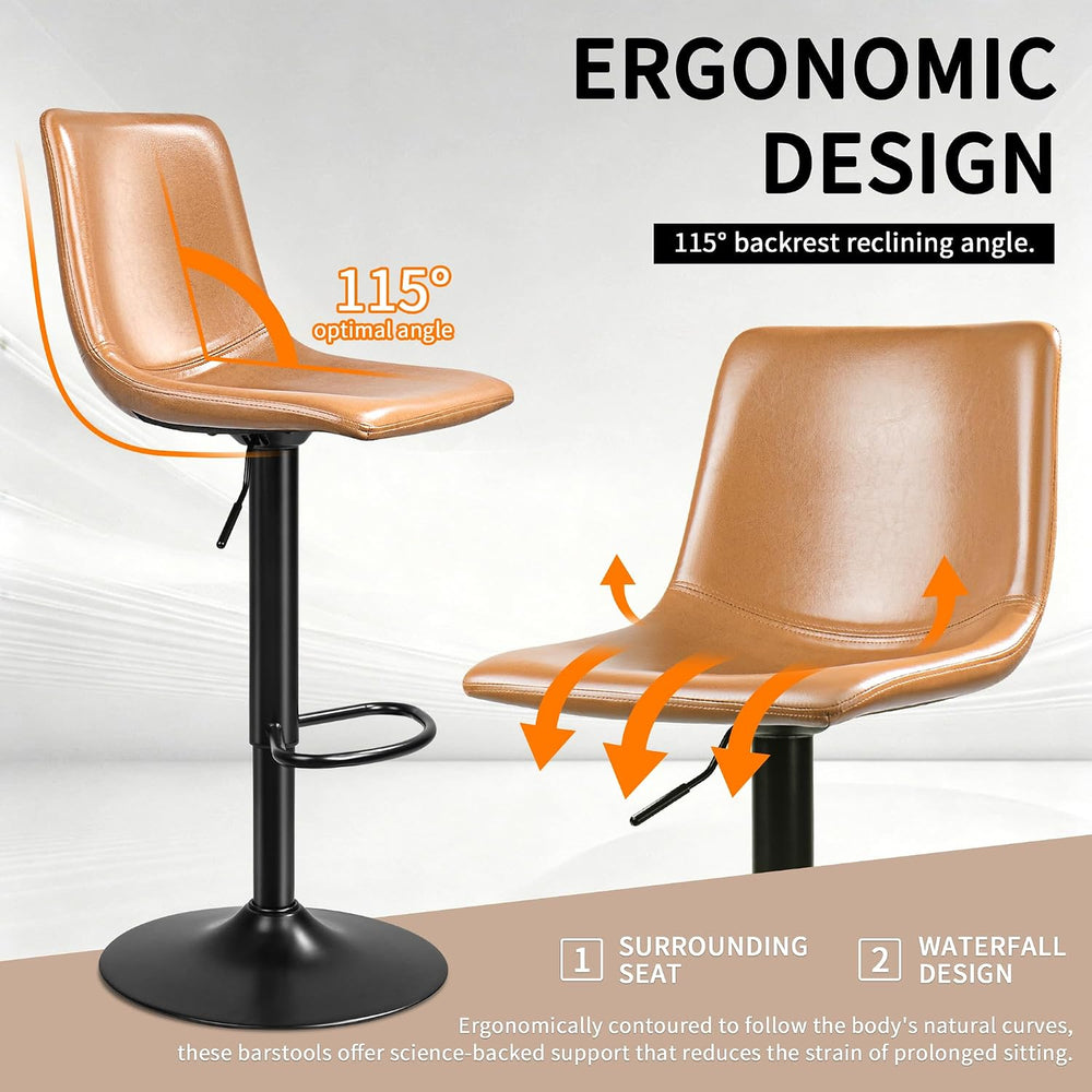 Waleaf Adjustable Bar Stools Set of 2, Modern Faux Leather Swivel Barstools