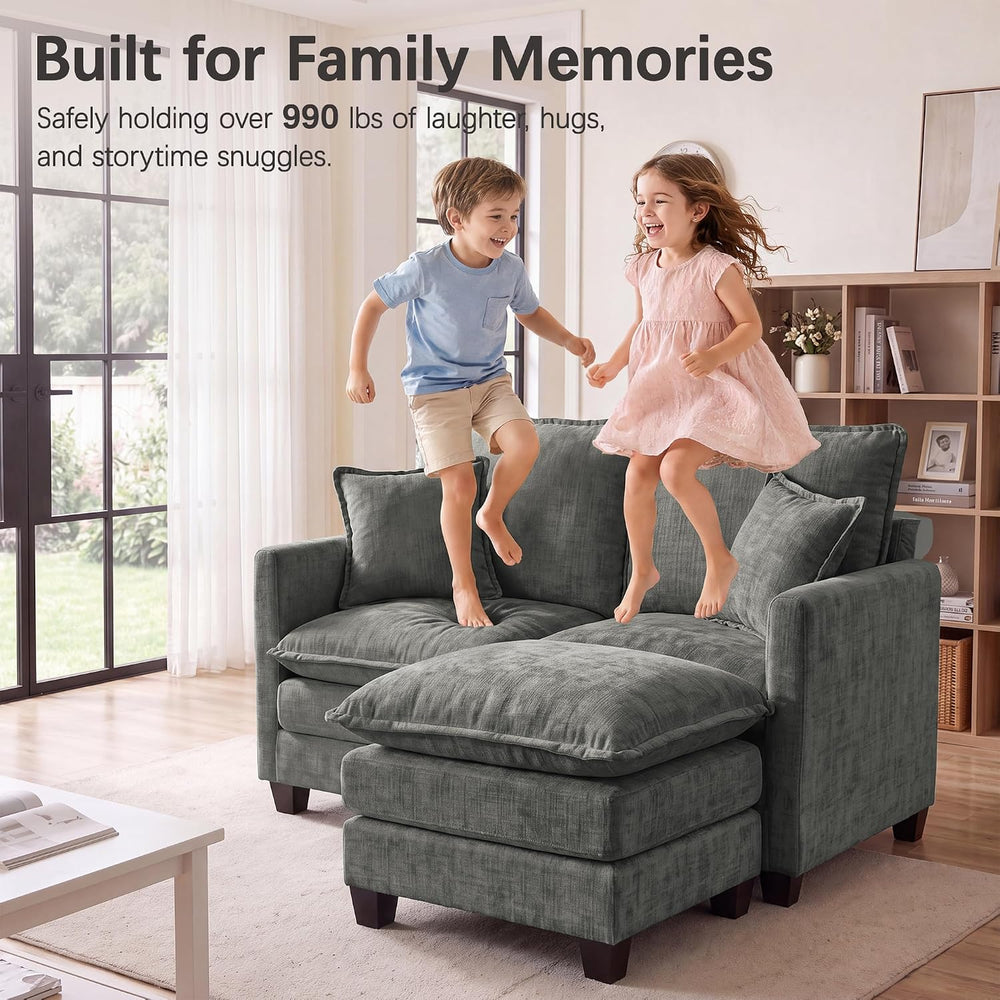 52" Loveseat Sofa, L-Shaped Cloud Love Seat Couches with Ottoman