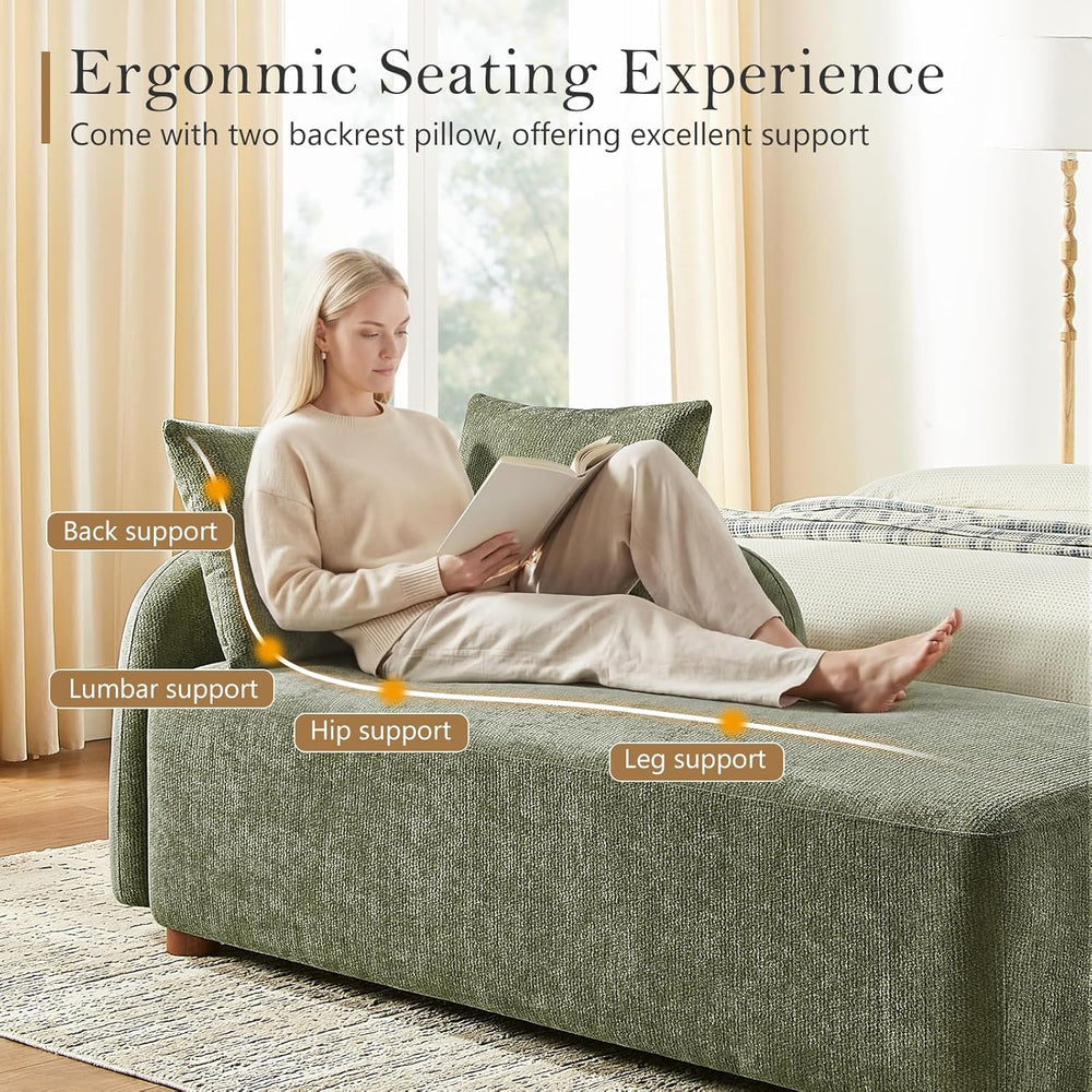 68.9" Chaise Lounge Chair Indoor with Left Facing, Chenille Green