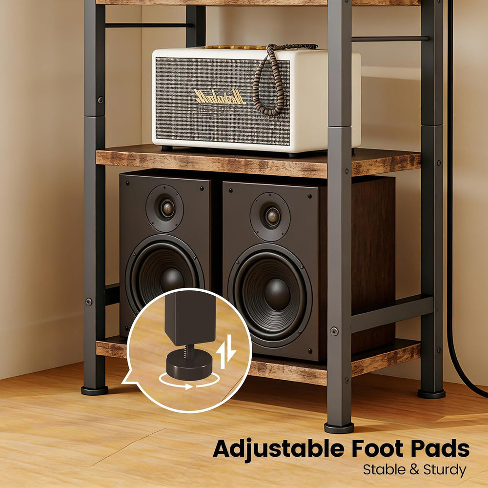 Homeiju 4-Tier AV Media Stand with Power Outlet, Wooden Record Player Stand, ...