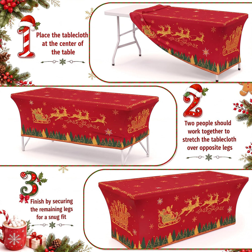 Haull 2 Pcs Santa's Sleigh Spandex Tablecloth 6ft Stretch Christmas