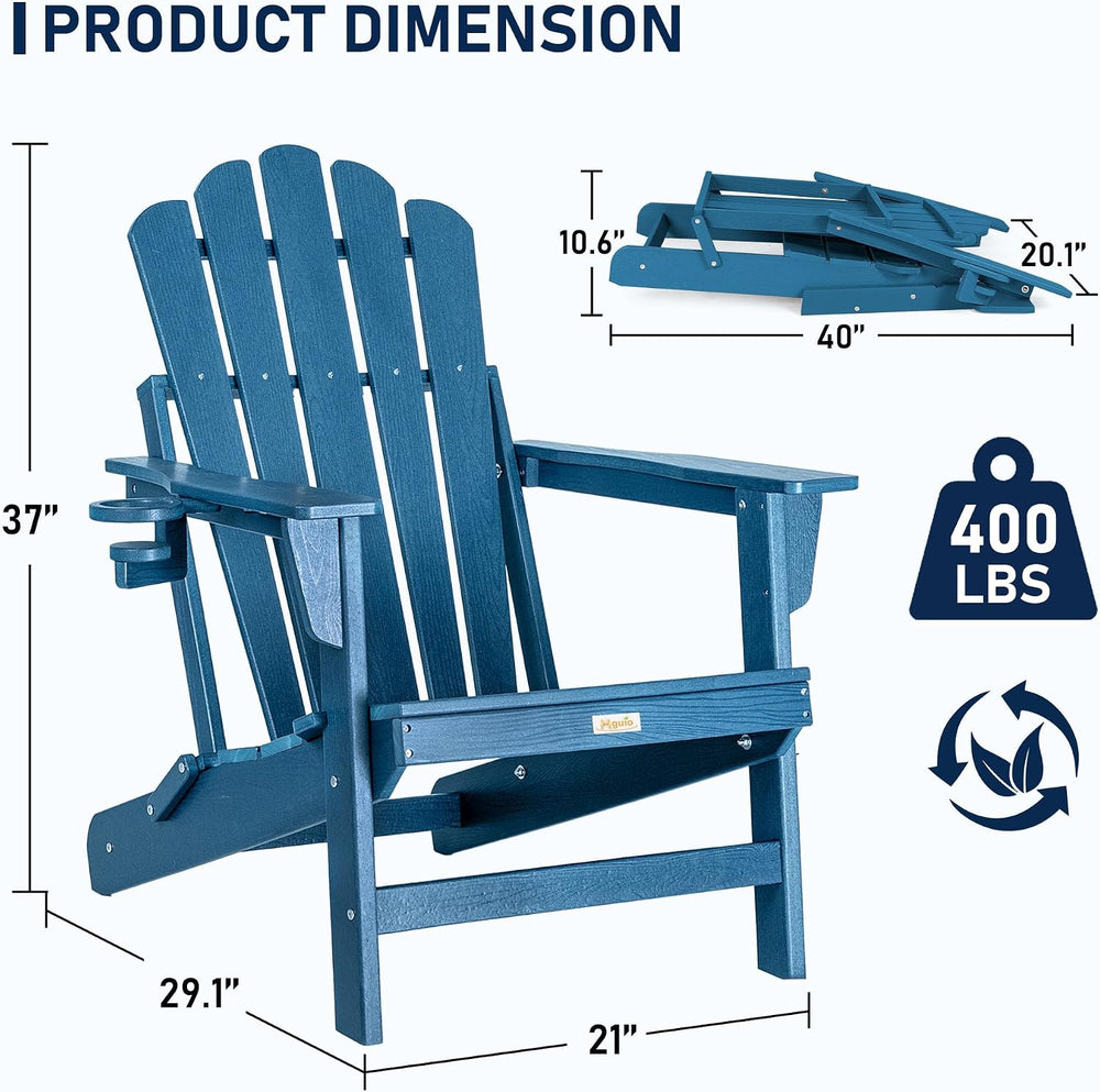 Oversized Folding Adirondack Chair 2PC, HDPE Fire Pit Chair W/400 LBS