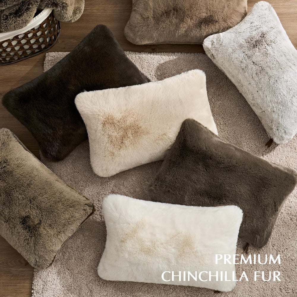 EverGrace Faux Chinchilla Fur Lumbar Pillow Cover, 12"x20", Champag...