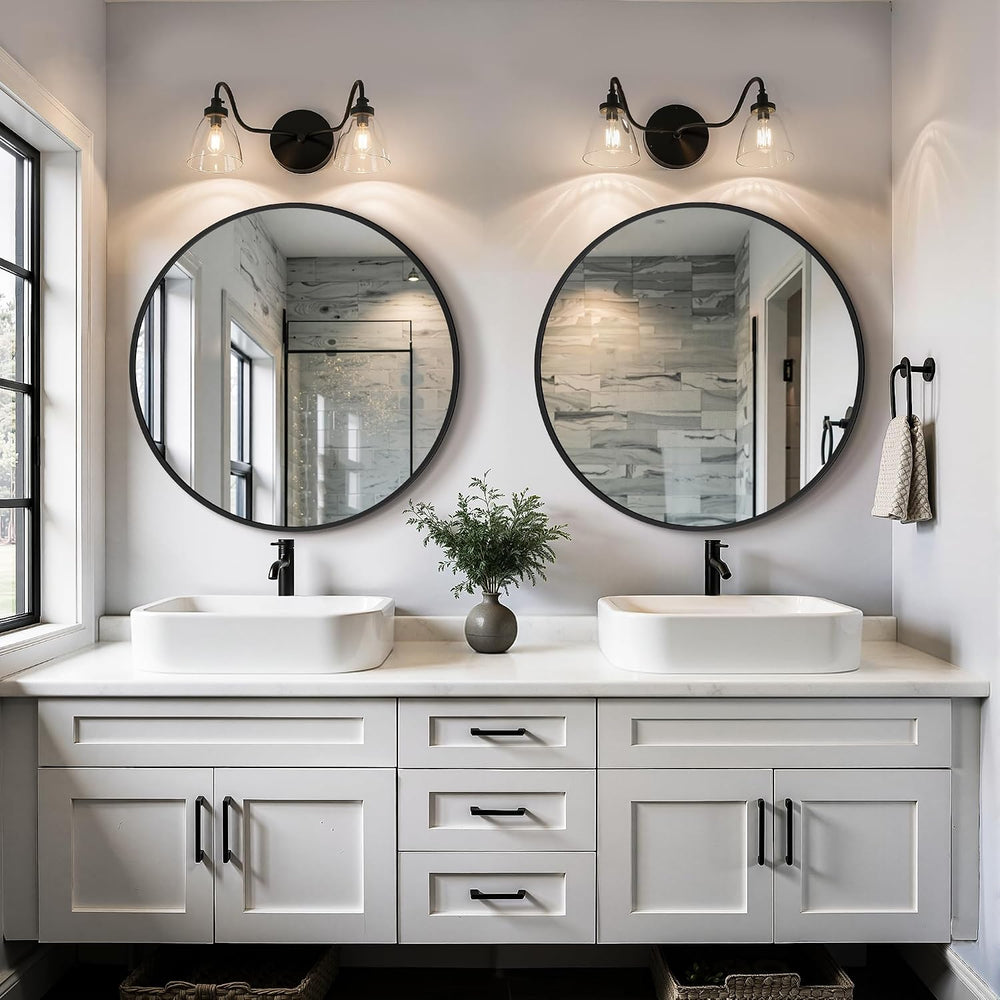 TRAHOME Black Round Bathroom Mirror, 2 Pack 22” Vanity Circle Wall Mirror
