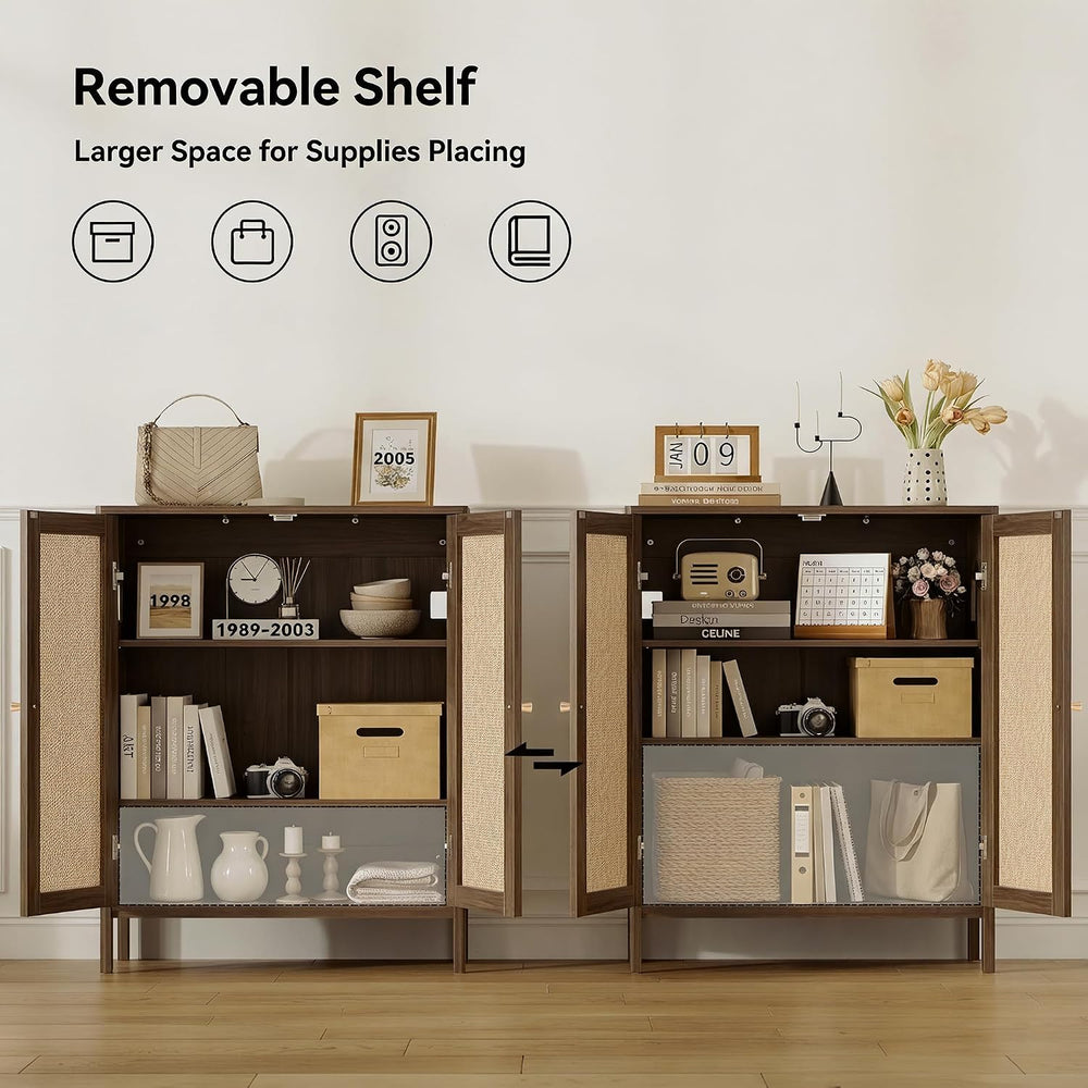 KISLOT 31.5" Rattan Buffet Cabinet with Storage, Sideboard with Adjustab...