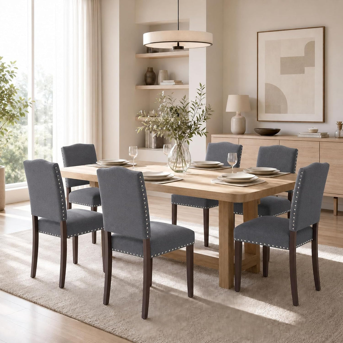 Upholstered Dining Chairs Set of 6 with Thickened Seat Cushion
