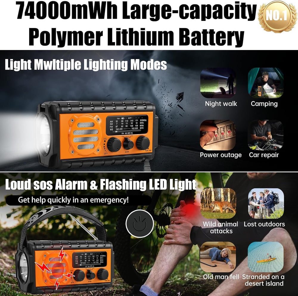 QAUYYW Solar Hand Crank Emergency Radio, 20000mAh AM FM NOAA Weather Radio