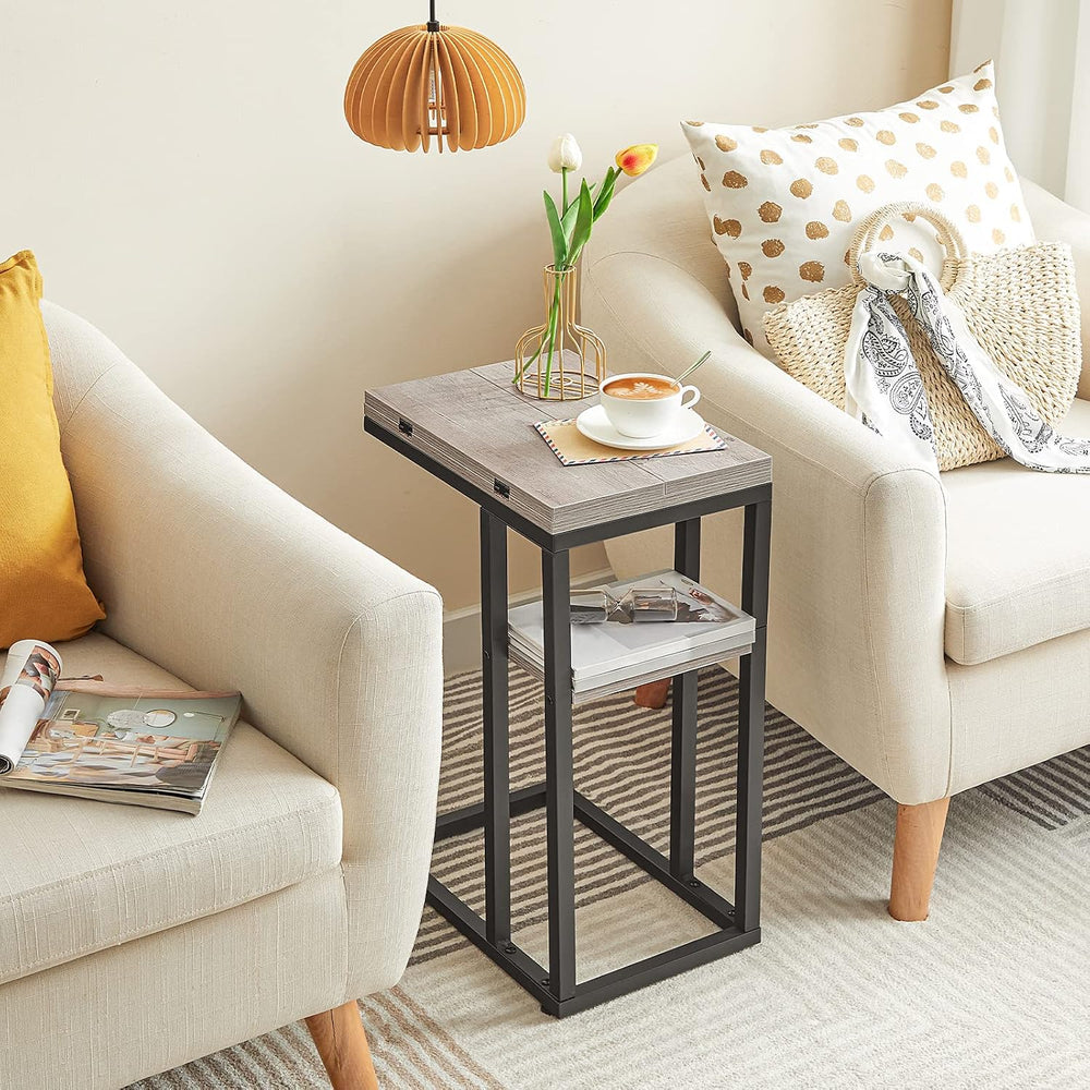 HOOBRO Foldable C Shaped End Table, C Shaped Side Table with Storage Shelf