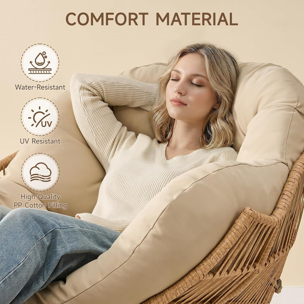 Papasan Rocking Chair with Ottoman, Oversized Papasan Chair, Beige