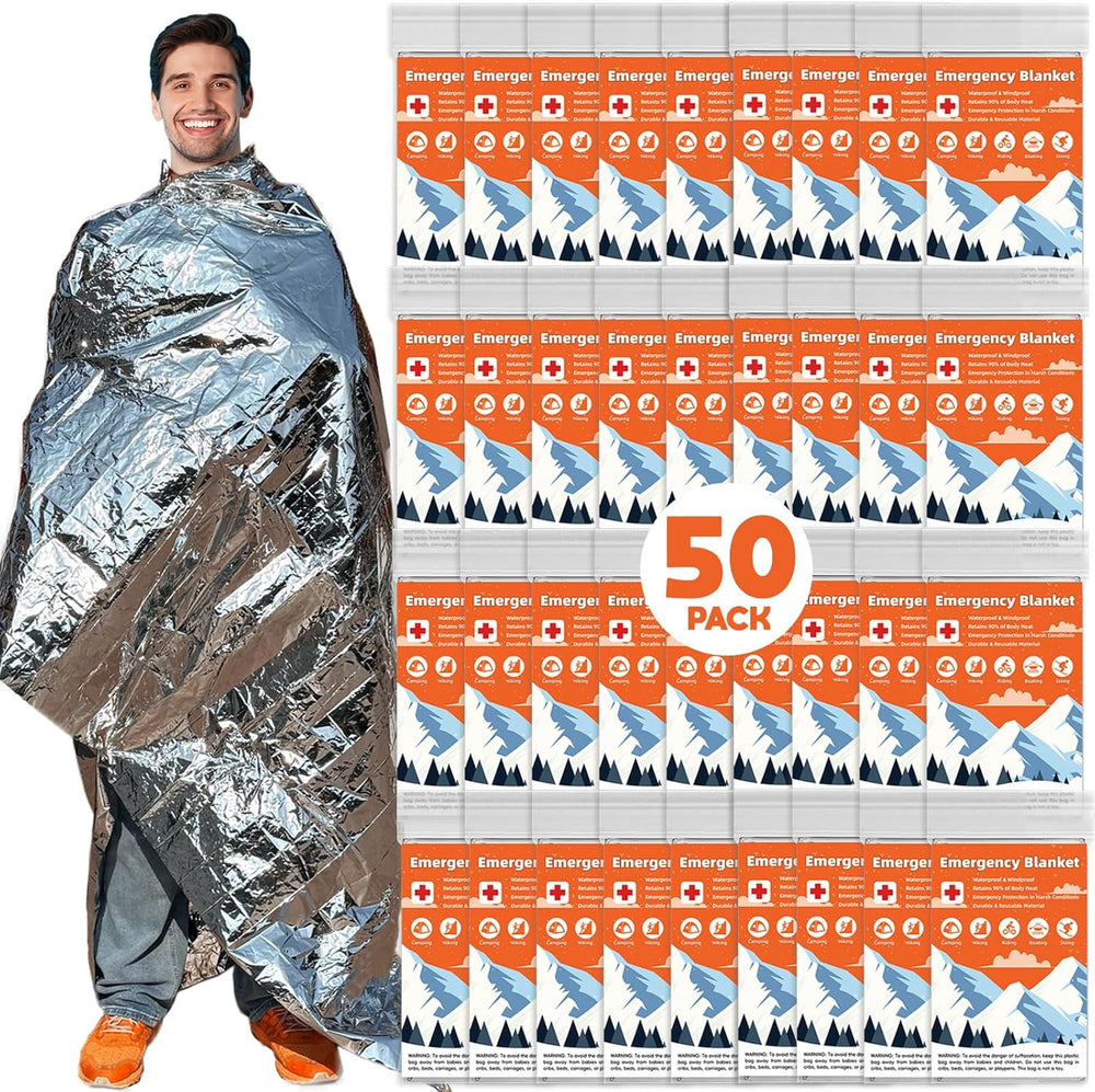 Emergency Mylar Blankets, Survival Space Blanket, 50 Pack
