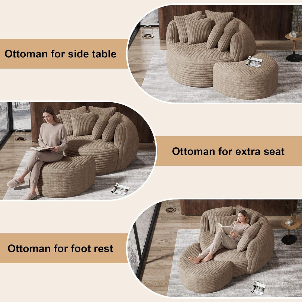 50.5" W x 67" D Oversized Chaise Lounge Chair with Ottoman,Light Camel