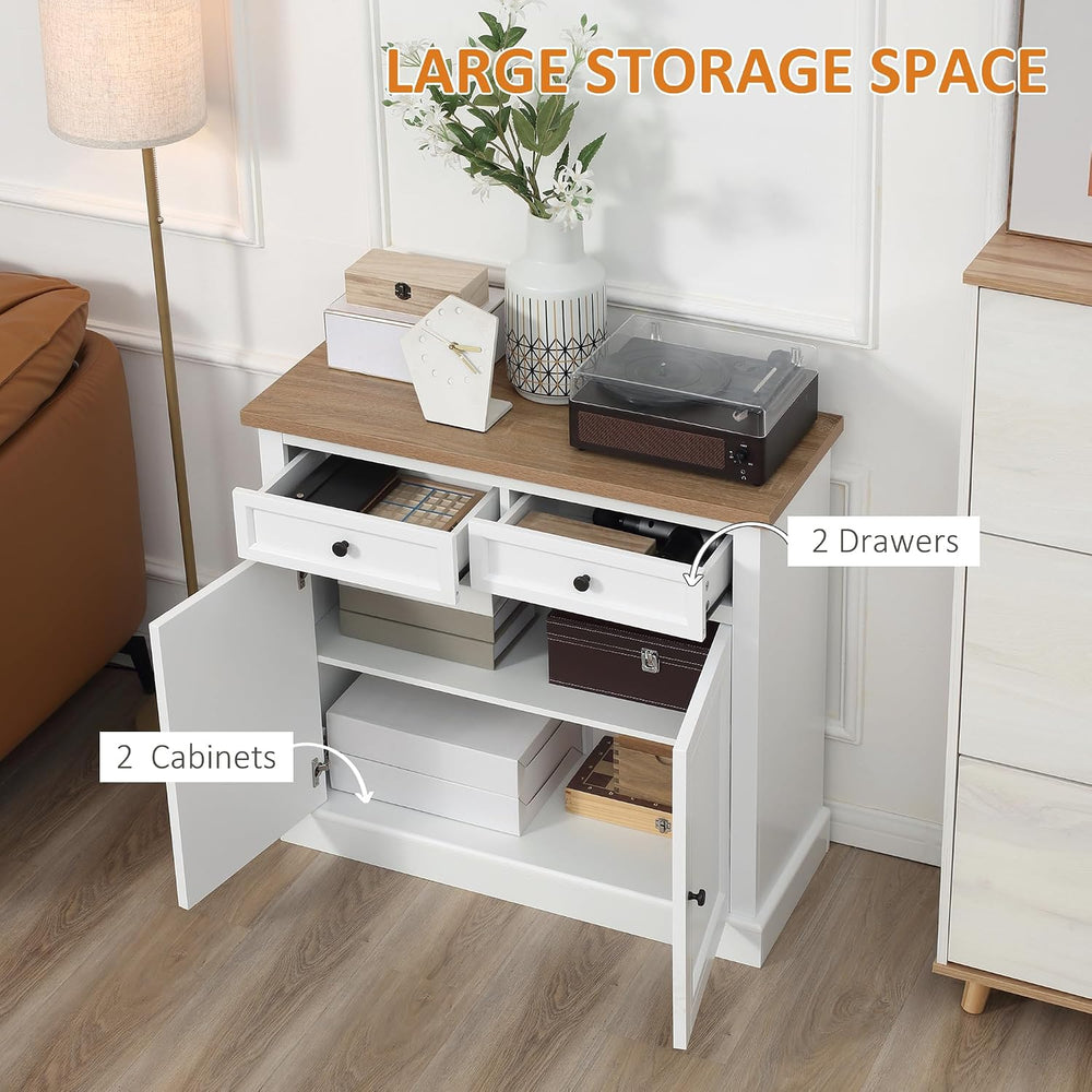 HOMCOM Sideboard Buffet Cabinet, Coffee Bar Cabinet with 2 Drawers, White