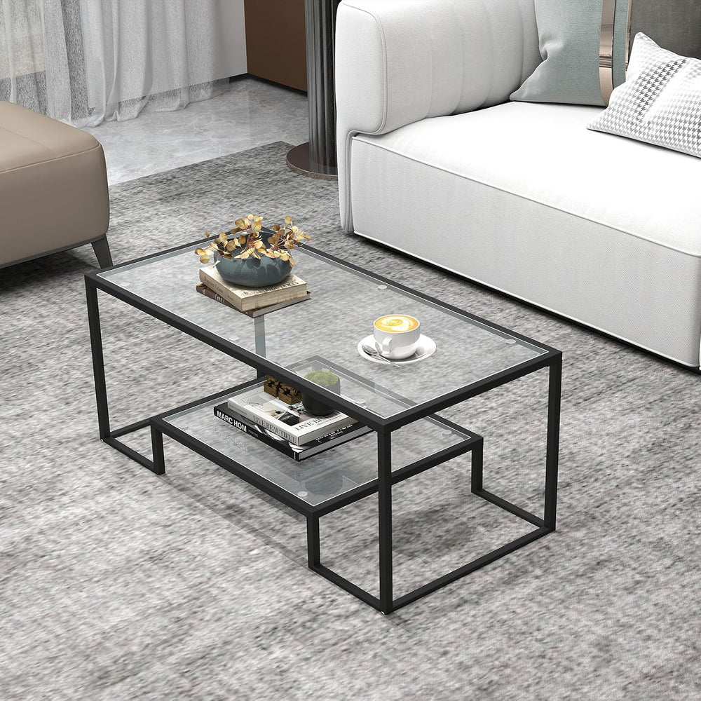 42" Rectangular Glass Coffee Table, Black
