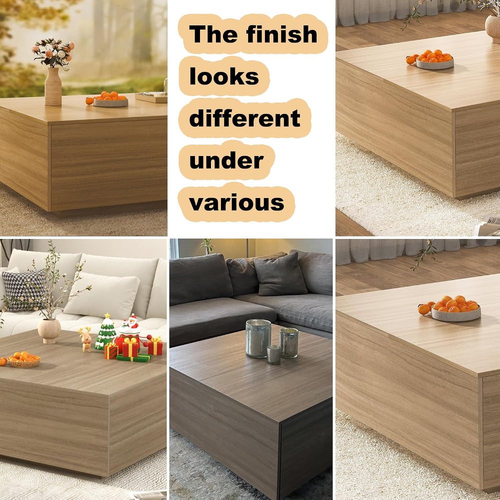 43 Inch Large Square Coffee Table with Storage,Wooden Coffee Table((OAK)