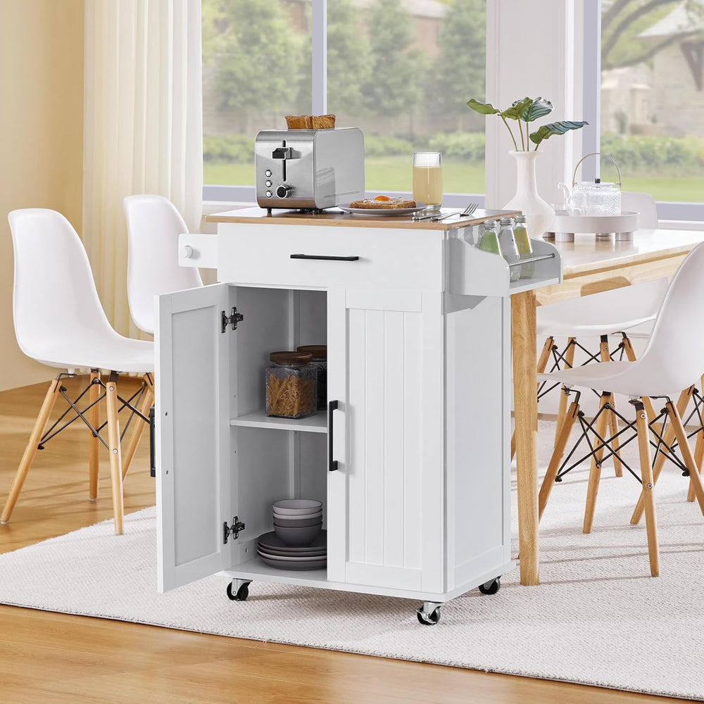 Topeakmart Rolling Kitchen Island Cart on Wheels with Storage Cabinet White