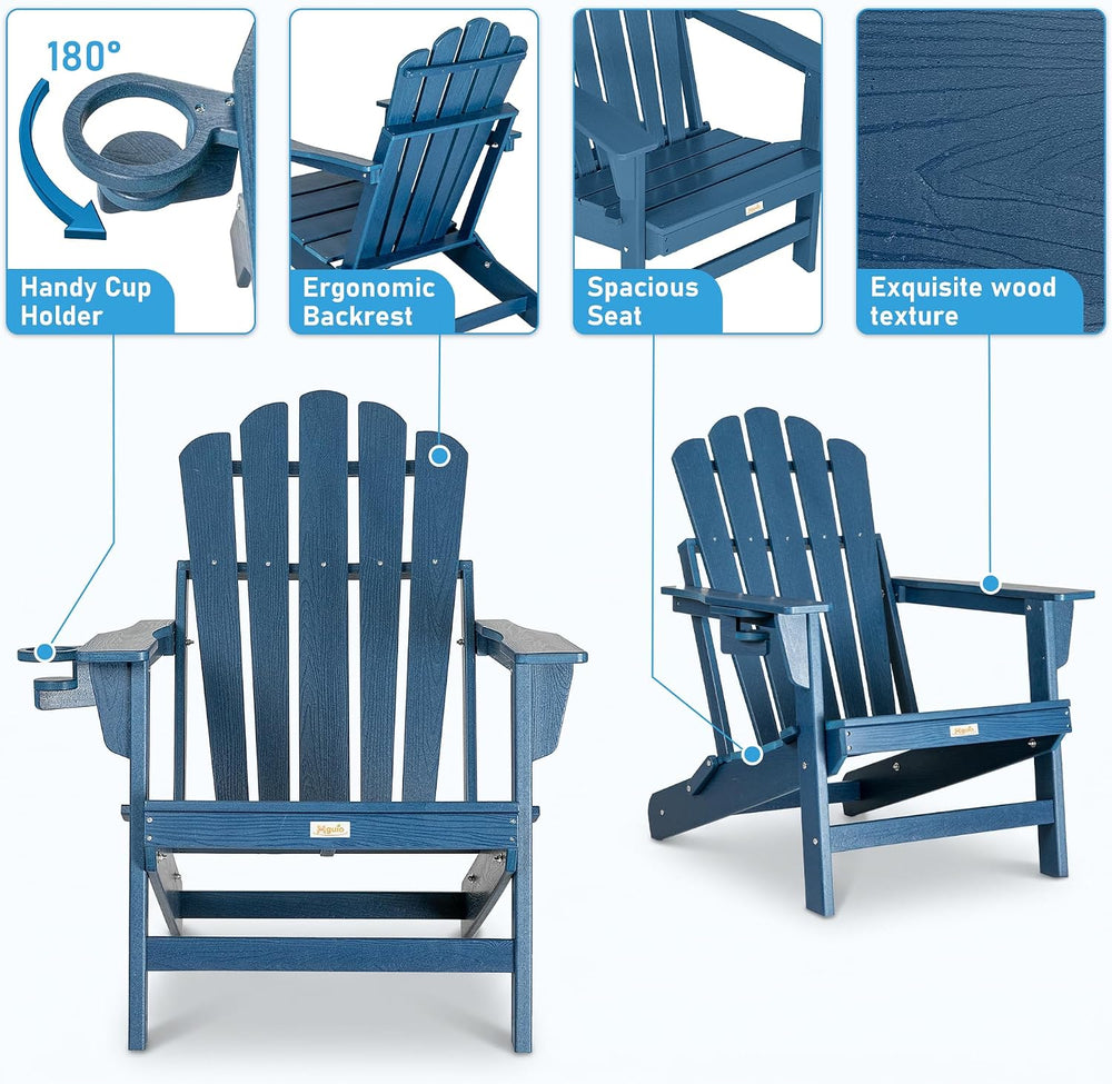 Oversized Folding Adirondack Chair 2PC, HDPE Fire Pit Chair W/400 LBS