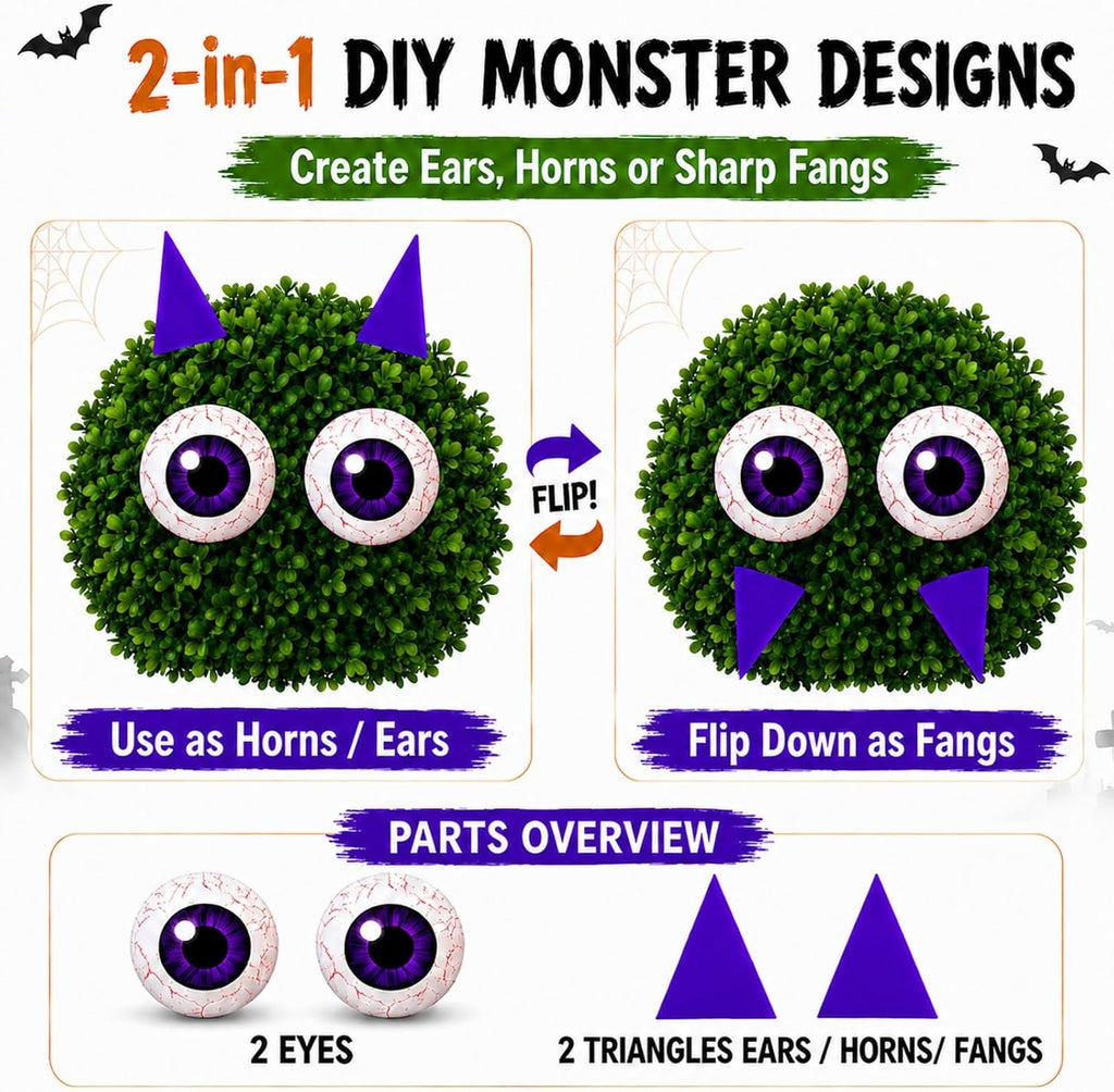 RattanView 12 Set Halloween Bush Eyes Decor Outdoor, 7.87'' Scary Bush Face