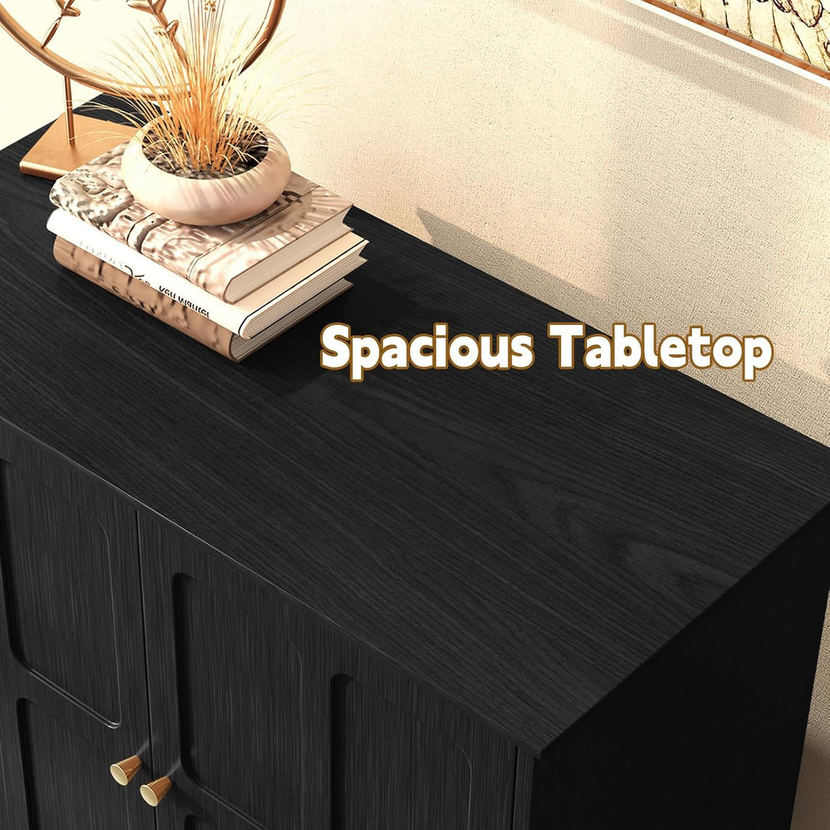 ARTPOWER Black Sideboard Buffet Cabinet with Storage, Mid-Century Modern Storage Cabinet with 2 Doors and Adjustable Shelves, Accent Style Sideboard for Entryway, Dining Room, Living Room