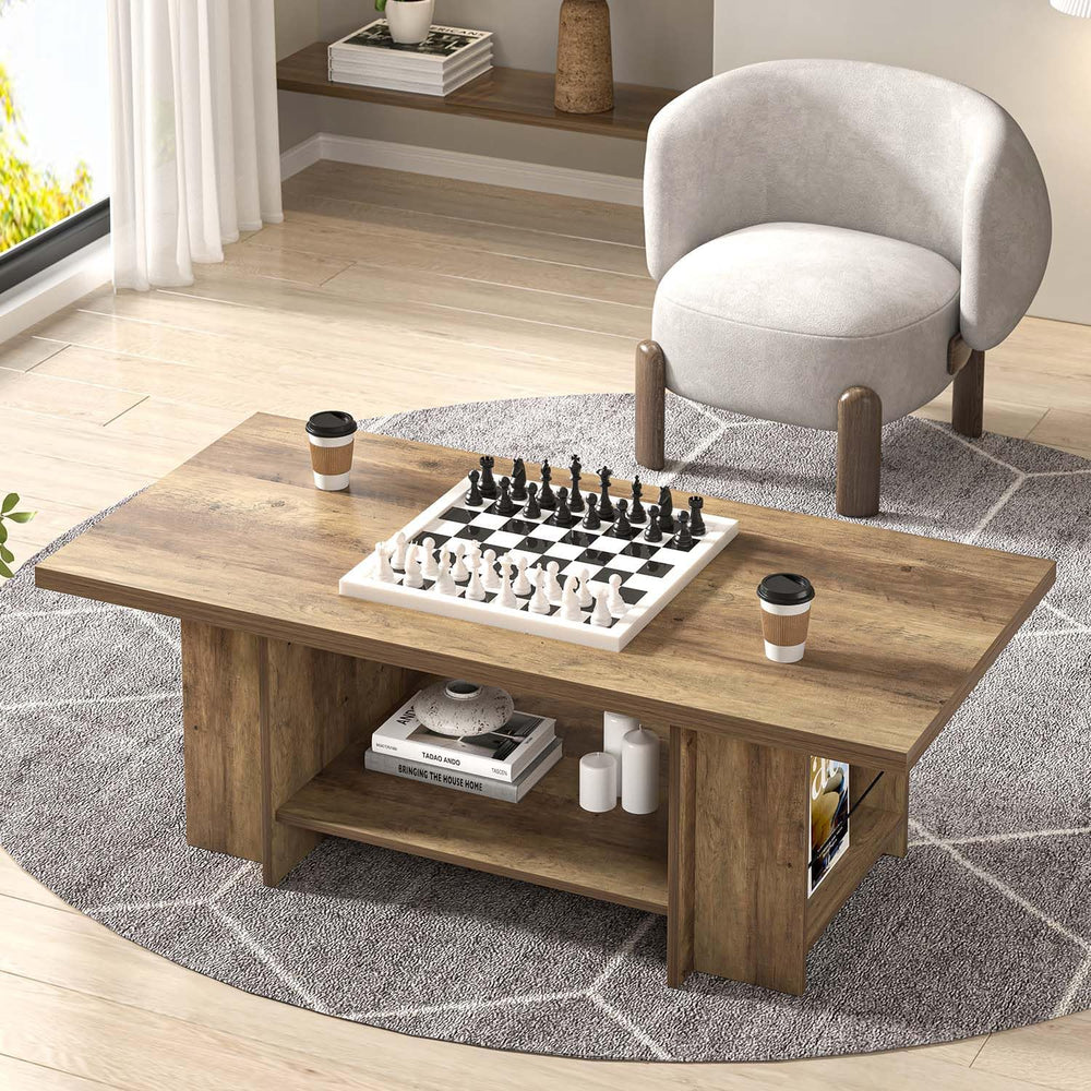 FOLUBAN Wood Coffee Table, Modern Center Table for Living Room with Bottom St...