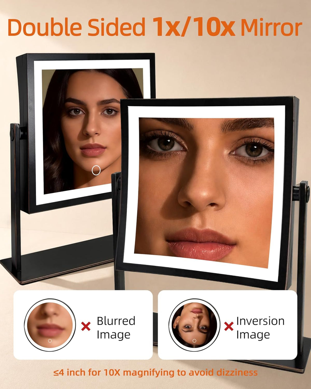 Ruacq Makeup Mirror with Lights, Dual Sided 1X/10X, Oil Rubbed Bronze