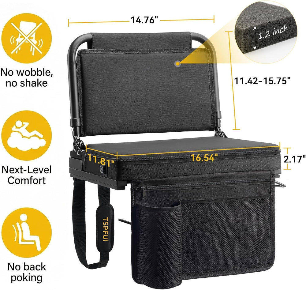 Heated Stadium Seat, Folding Chair with Back Support for Bleachers