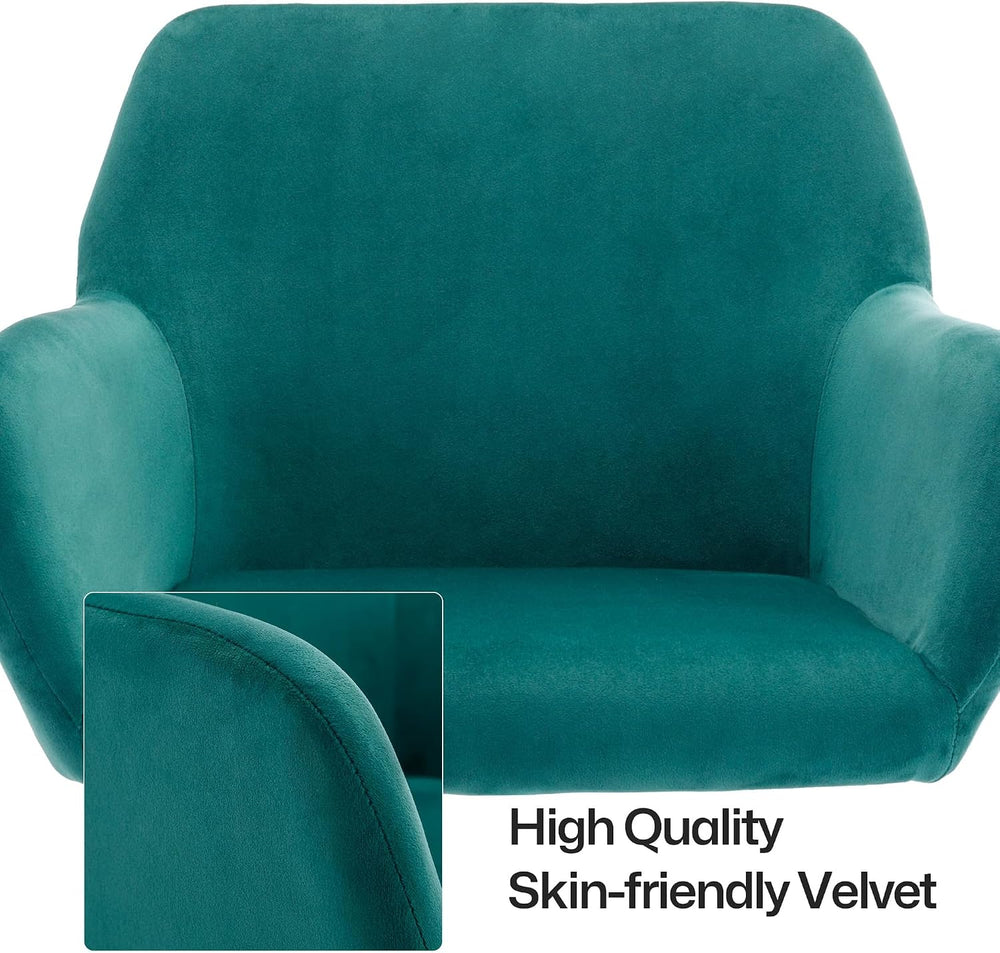 Office Velvet Faux Fur Vanity Desk Chair with Golden Base, Green