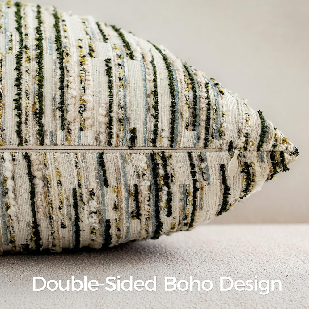 Boho Striped Decorative Throw Pillow Covers 26"X26" Set of 2,Moss G...