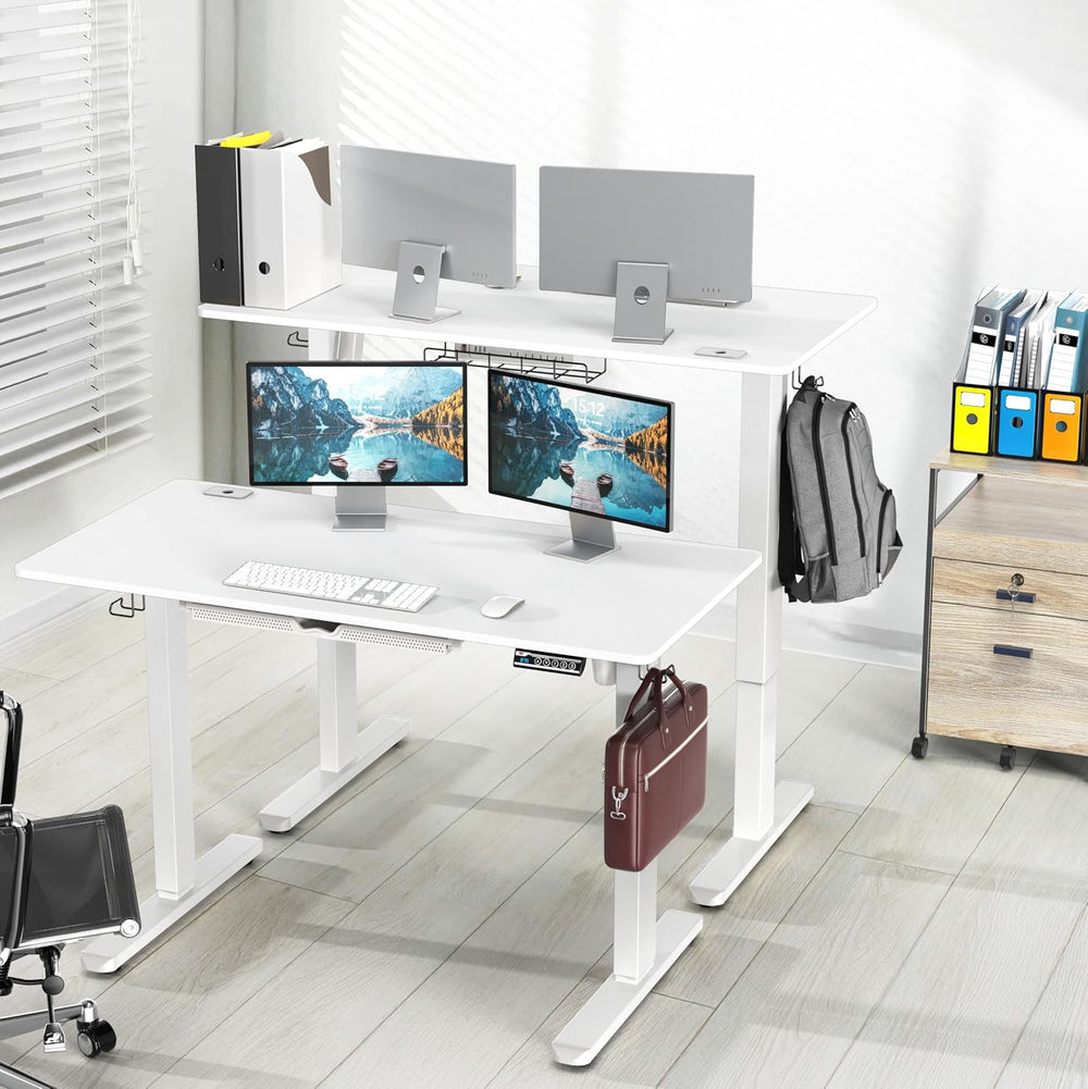 SHW 48-Inch Electric Height Adjustable Standing Desk w/ Drawer, White