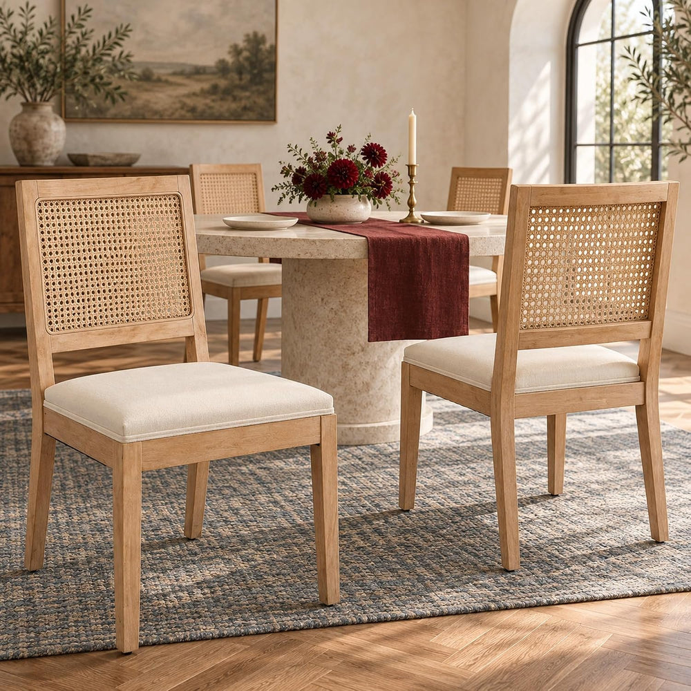 ODUSE-DAILY French Country Rattan Dining Chairs Set of 4, Beige Farmhouse Kit...