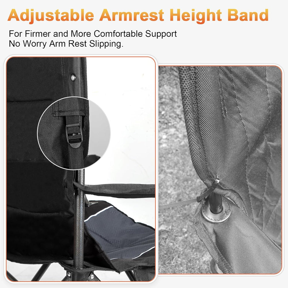 Romswi Oversized Camping Chairs,Heavy Duty Support 500 LBS,Padded Back & ...