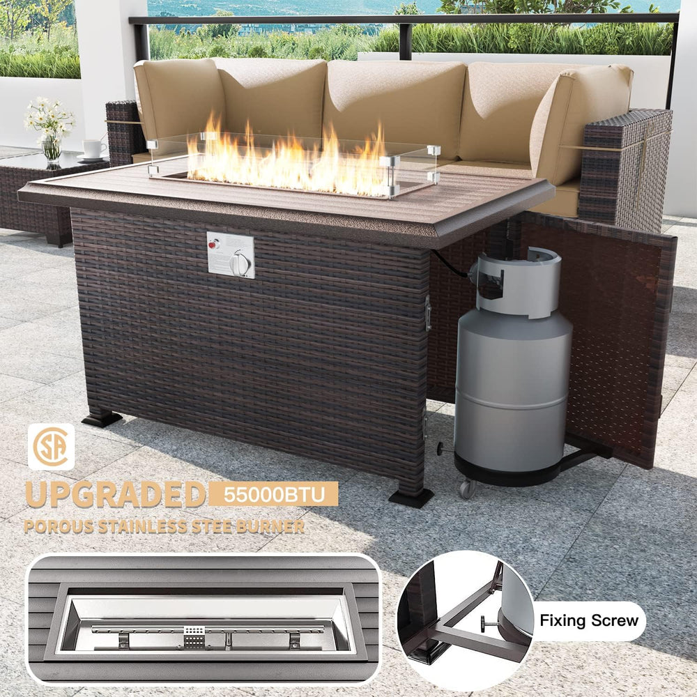 Kullavik 8 Piece Outdoor Wicker Patio Furniture Set with Fire Pit Table
