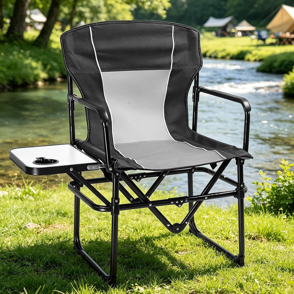 2 Pack Camping Chairs with Side Table & Cup Holder 400 lbs