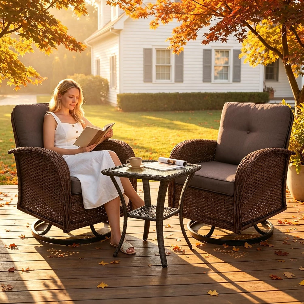 Patio Furniture Set 3 Pieces, Outdoor Swivel Glider Rocker Bistro Set