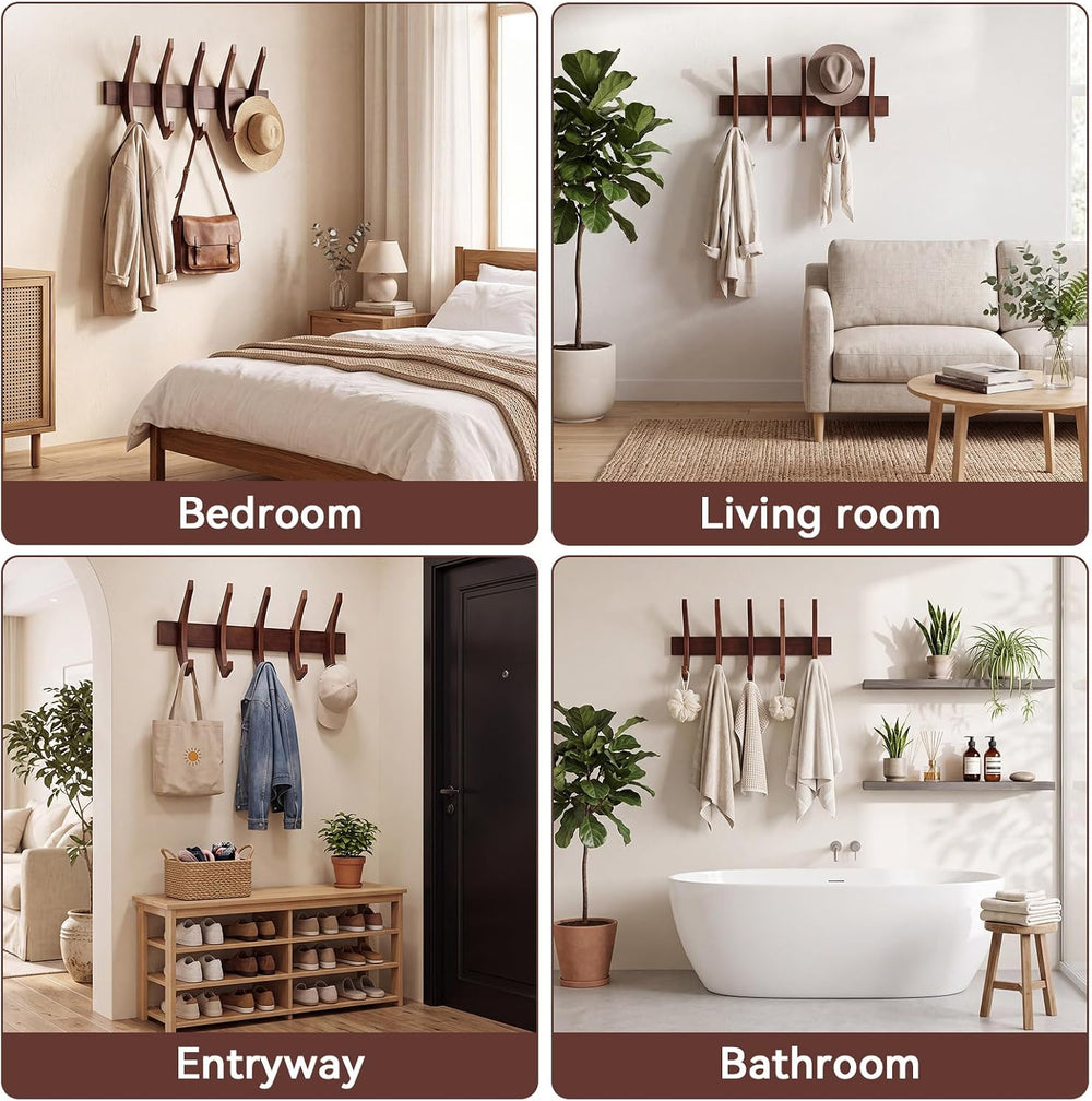Marsui 21'' Wooden Coat Rack Wall Mounted with 5 Hooks