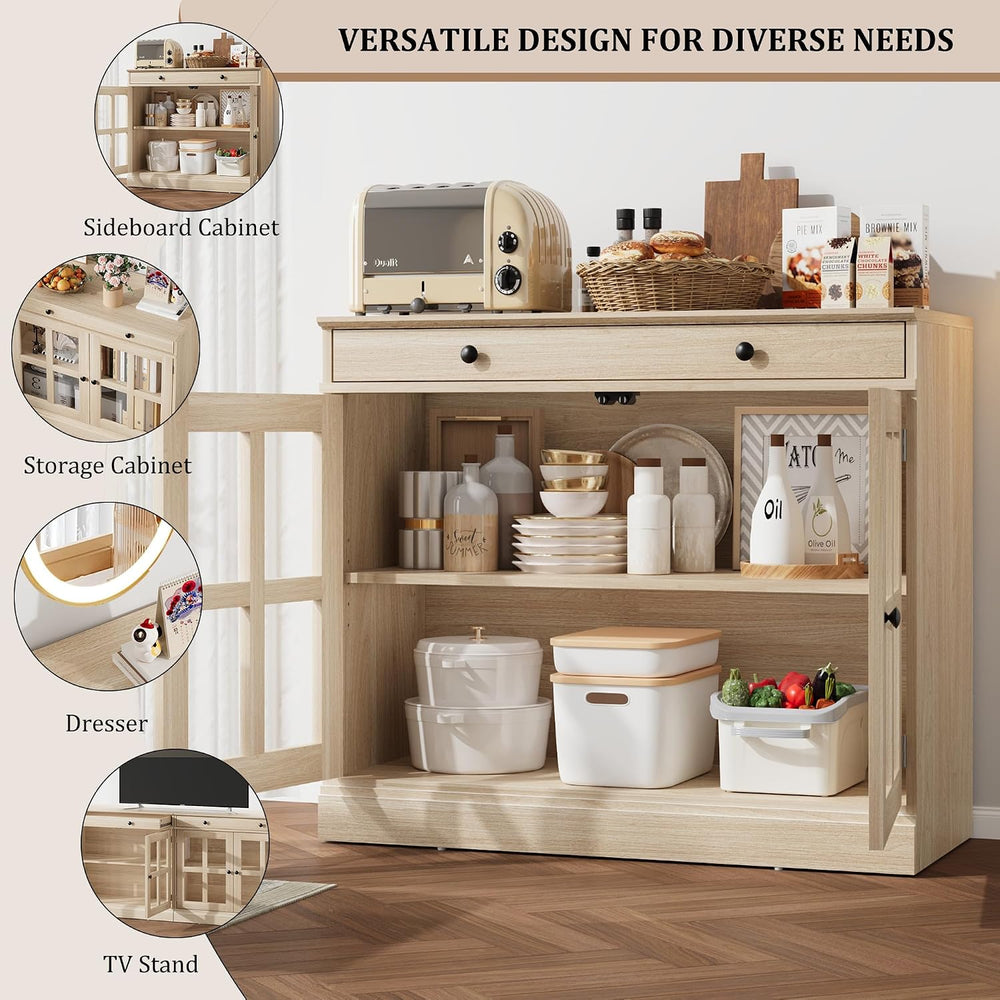 Garvee Sideboard Buffet Cabinet with Glass Doors and Adjustable Shelves