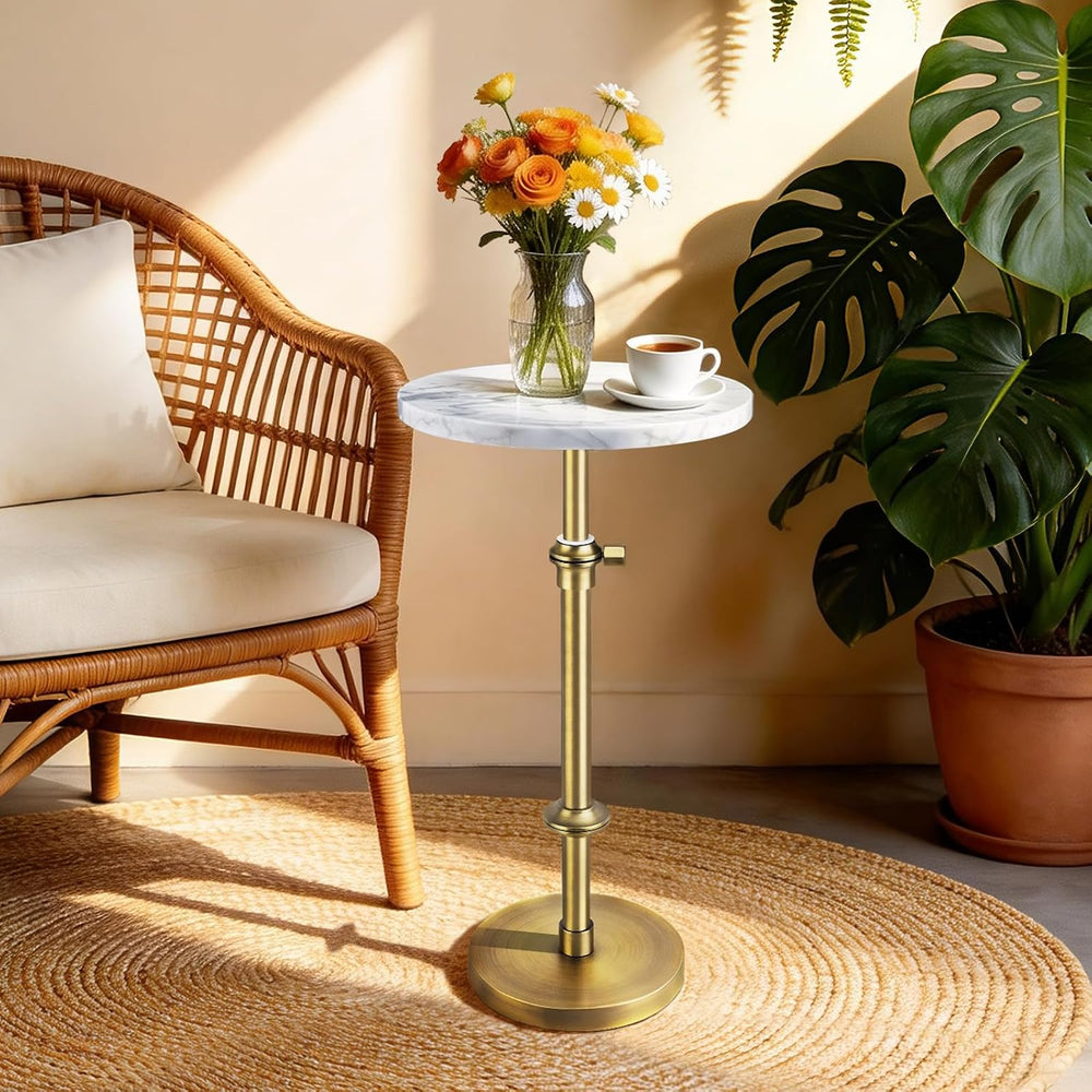 MILPROX Adjustable Height Natural Marble Drink Table,11 x 11 x 22-30 Inch