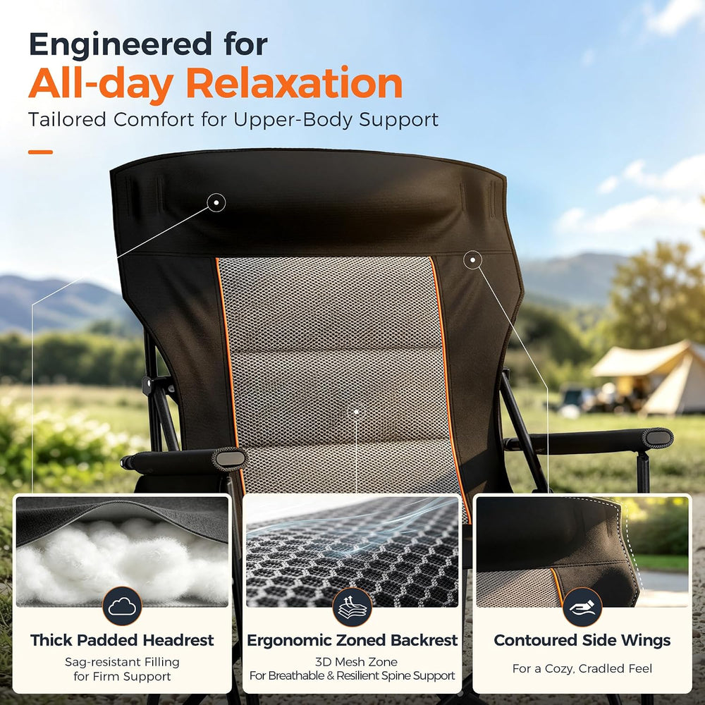 ALPHA CAMP Heavy Duty Camping Chairs with Cup Holder Oversized Folding Chair ...